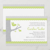 Little Bird Baby shower Invitation, Green and Grey Kaart (Voorkant / Achterkant)