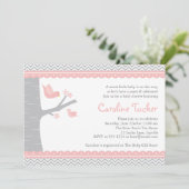 Little Bird Baby shower Invitation - Pink and Grey Kaart (Staand voorkant)