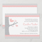Little Bird Baby shower Invitation - Pink and Grey Kaart (Voorkant / Achterkant)