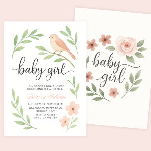 Little Bird Baby shower Pink Baby Girl Kaart