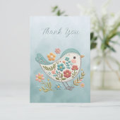 Little Bird Blauw Roze Bloemen Dankjewel Kaart (Staand voorkant)