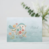 Little Bird Blauw Roze Bloemen Dankjewel Kaart (Staand voorkant)