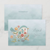 Little Bird Blauw Roze Bloemen Dankjewel Kaart (Voorkant / Achterkant)