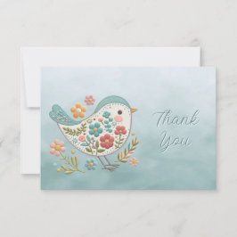 Little Bird Blauw Roze Bloemen Dankjewel Kaart