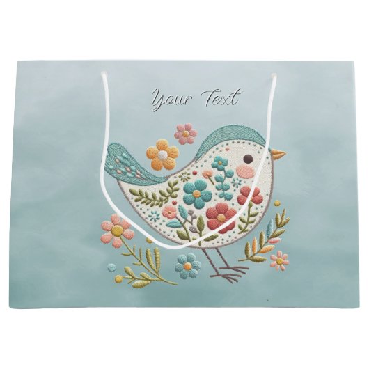 Little Bird Blauw Roze Bloemen Gift Bag Groot Cadeauzakje (Voorkant)