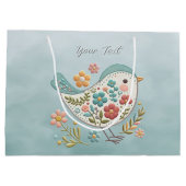 Little Bird Blauw Roze Bloemen Gift Bag Groot Cadeauzakje (Achterkant)