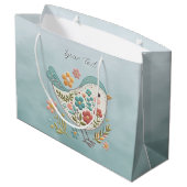 Little Bird Blauw Roze Bloemen Gift Bag Groot Cadeauzakje (Achterkant Gekanteld)