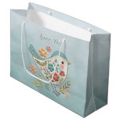 Little Bird Blauw Roze Bloemen Gift Bag Groot Cadeauzakje (Voorkant Gekanteld)