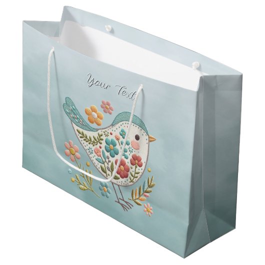 Little Bird Blauw Roze Bloemen Gift Bag Groot Cadeauzakje (Voorkant Gekanteld)