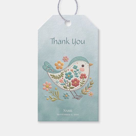 Little Bird Blauw Roze Bloemen Gift Label Cadeaulabel (Voorkant)