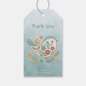 Little Bird Blauw Roze Bloemen Gift Label Cadeaulabel (Achterkant)