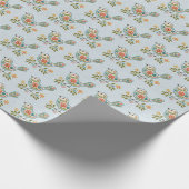 Little Bird Blauw Roze Bloemen Inpakpapier (Hoek)