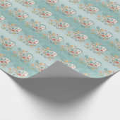 Little Bird Blauw Roze Bloemen Inpakpapier (Hoek)