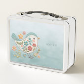 Little Bird Blauw Roze Bloemen Metalen Lunch Box (Achterkant)