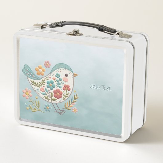 Little Bird Blauw Roze Bloemen Metalen Lunch Box (Voorkant)