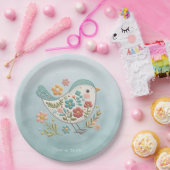 Little Bird Blauw Roze Bloemen Papier Bord (Feest)