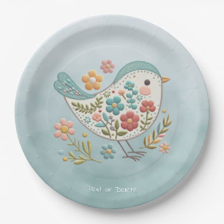 Little Bird Blauw Roze Bloemen Papier Bord