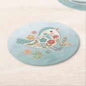 Little Bird Blauw Roze Bloemen Papier Onderzetter (Gebogen)