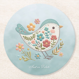 Little Bird Blauw Roze Bloemen Papier Onderzetter