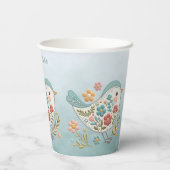 Little Bird Blauw Roze Bloemen Papieren Bekers (Achterkant)