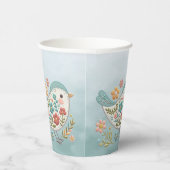 Little Bird Blauw Roze Bloemen Papieren Bekers (Rechts)