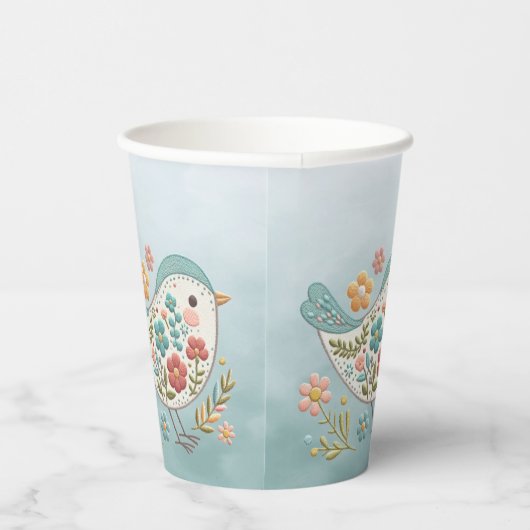 Little Bird Blauw Roze Bloemen Papieren Bekers (Rechts)