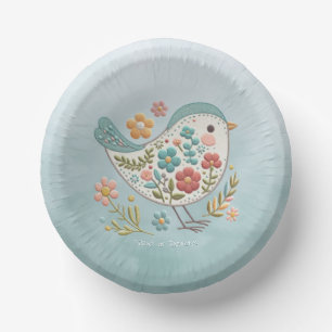 Little Bird Blauw Roze Bloemen Papieren Bowl Papieren Kommen