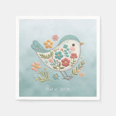 Little Bird Blauw Roze Bloemen Servetten (Voorkant)