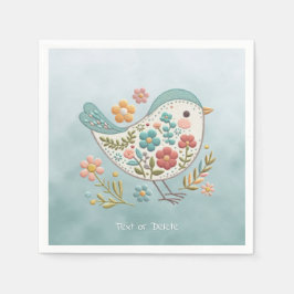 Little Bird Blauw Roze Bloemen Servetten