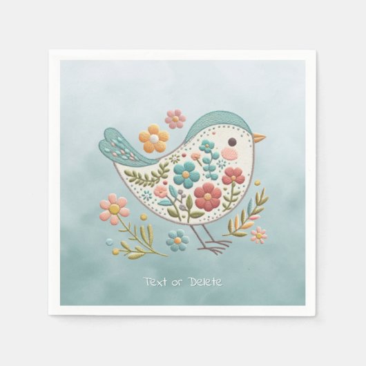 Little Bird Blauw Roze Bloemen Servetten (Voorkant)