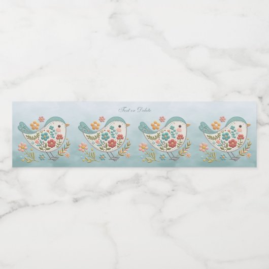 Little Bird Blauw roze bloemen Waterfles Etiket (Enkel label)