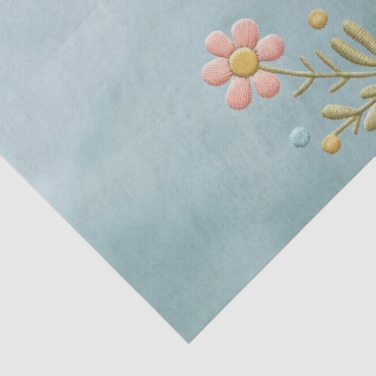 Little Bird Blauw Roze Bloemen Weefselpapier Tissuepapier (Detail)