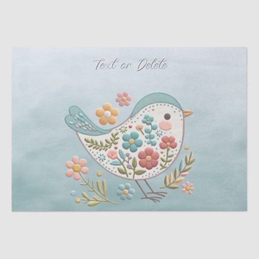 Little Bird Blauw Roze Bloemen Weefselpapier Tissuepapier (Voorkant)