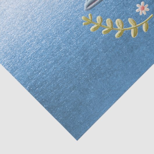 Little Bird Bloemen Blauw Weefsel Papier (Detail)