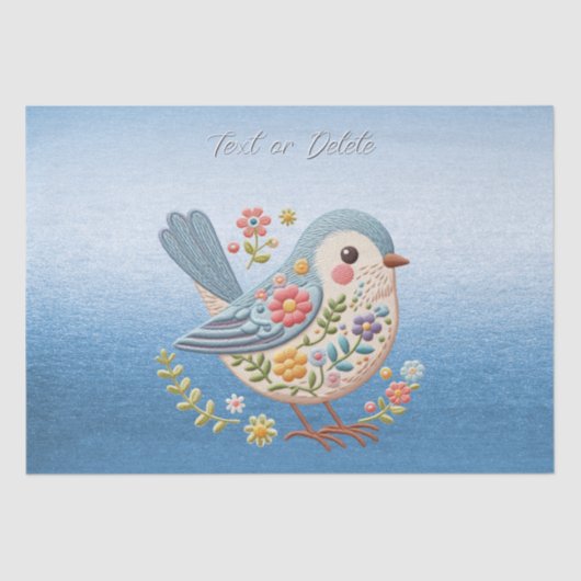 Little Bird Bloemen Blauw Weefsel Papier (Voorkant)