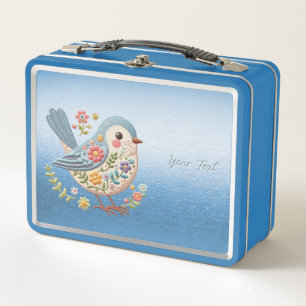 Little Bird Bloemen Borduurwerk Blauw Metalen Lunc