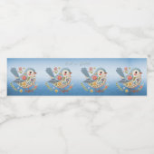 Little Bird Bloemen Borduurwerk Blauw Waterfles Etiket (Enkel label)