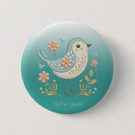 Little Bird Bloemen Borduurwerk Groene Button (Voorkant)