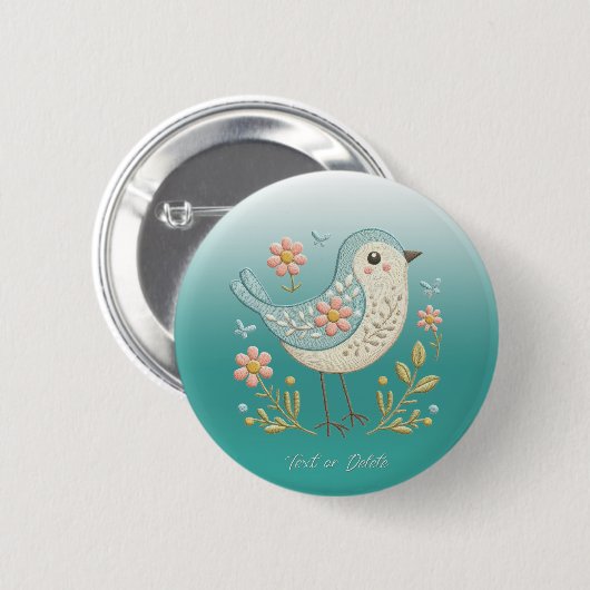 Little Bird Bloemen Borduurwerk Groene Button (Voorkant /achterkant)