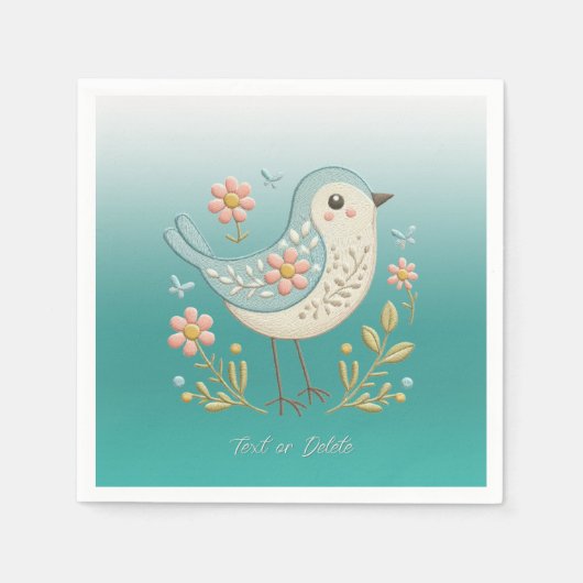 Little Bird Bloemen Borduurwerk Groene servetten (Voorkant)