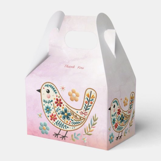 Little Bird Bloemen Borduurwerk Roze Favoriet Doos Bedankdoosjes (Achterkant)