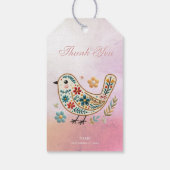 Little Bird Bloemen Borduurwerk Roze Gift Label Cadeaulabel (Achterkant)