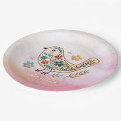 Little Bird Bloemen Borduurwerk Roze Papier Bord (Gekanteld)