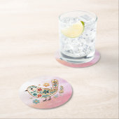 Little Bird Bloemen Borduurwerk Roze Papier Onderz Ronde Kartonnen Onderzetter (Insitu)