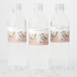Little Bird Bloemen Borduurwerk Roze Waterfles Etiket
