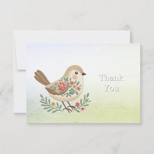 Little Bird Bloemen Goud Bedankt Card (Voorkant)