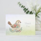 Little Bird Bloemen Goud Bedankt Card (Staand voorkant)
