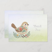 Little Bird Bloemen Goud Bedankt Card (Voorkant / Achterkant)