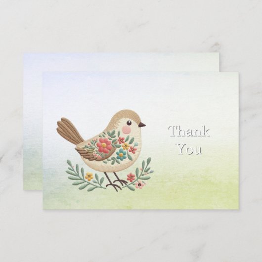 Little Bird Bloemen Goud Bedankt Card (Voorkant / Achterkant)