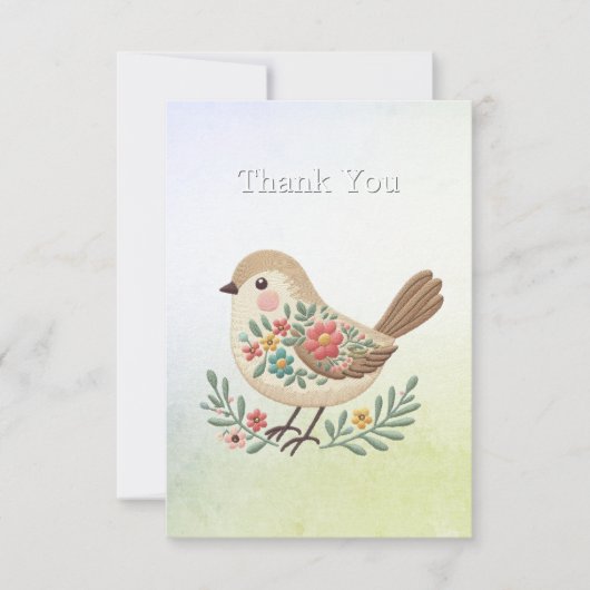 Little Bird Bloemen Goud Bedankt Card (Voorkant)
